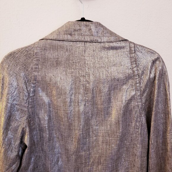 Vintage Jones New York Silver Metallic Plaid Linen Blend Jacket Size 8 GUC - Picture 7 of 11